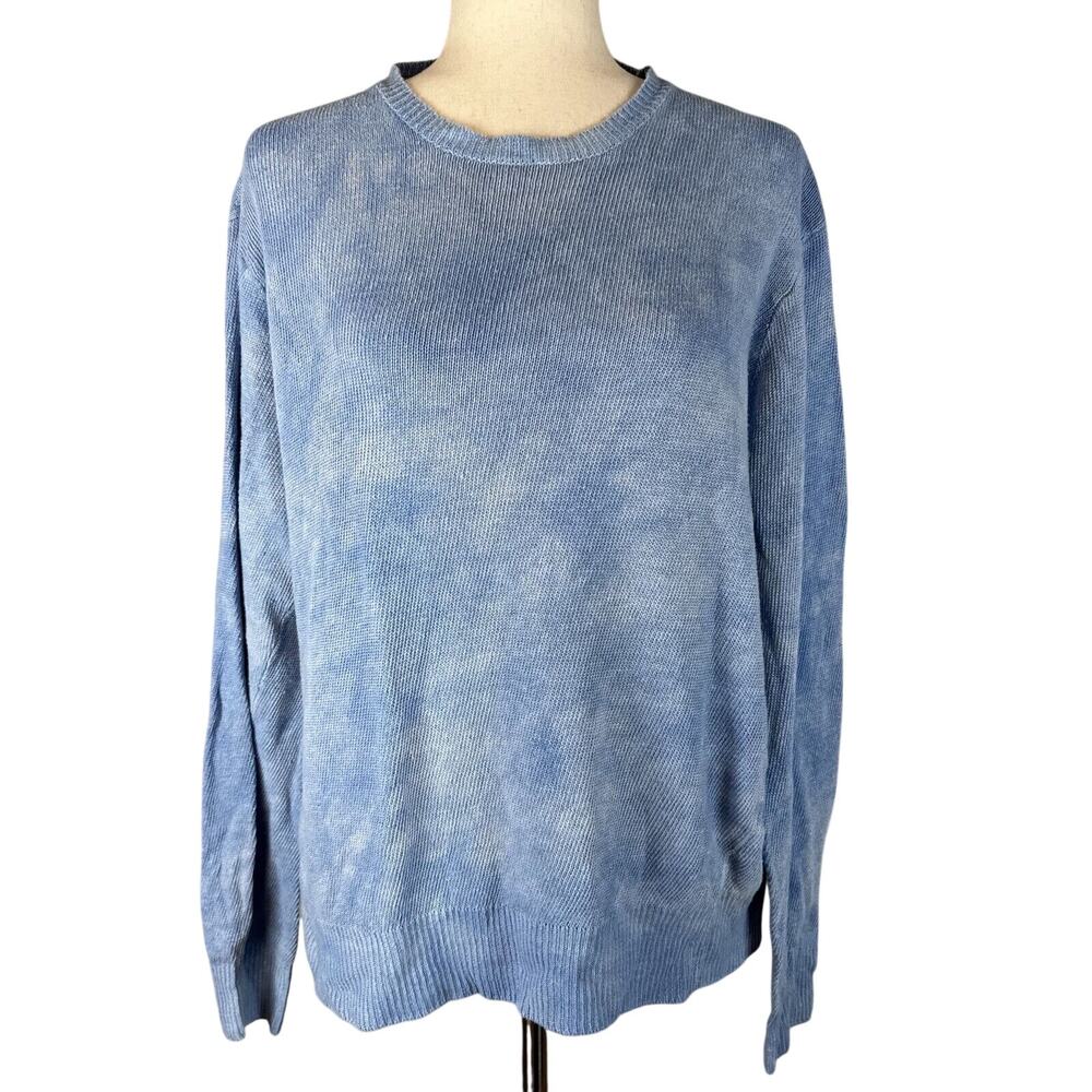 Polo Ralph Lauren Oversized Pullover Sweater Size L Blue Cloud Dye Linen Knit